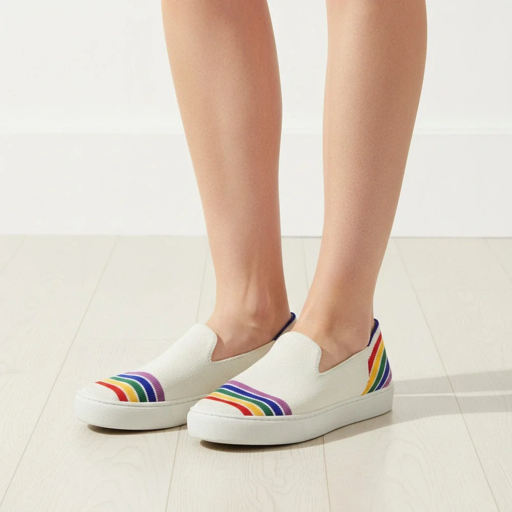 Rothy’s White Rainbow Slip-On Sneakers | Women’s US 8